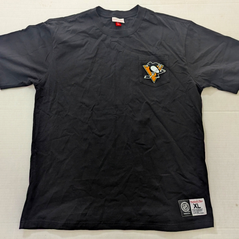Mitchell & Ness Pittsburgh Penguins Mens XL Black Short Sleeve Pocket Crew Shirt
